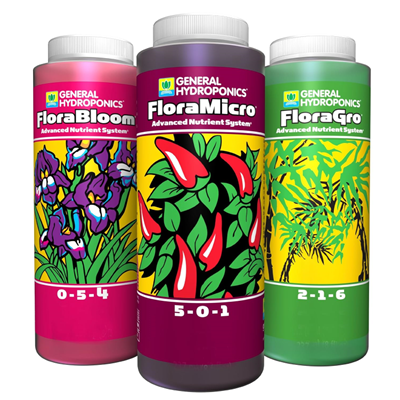 General Hydroponics Flora Series nutrients for cannabis